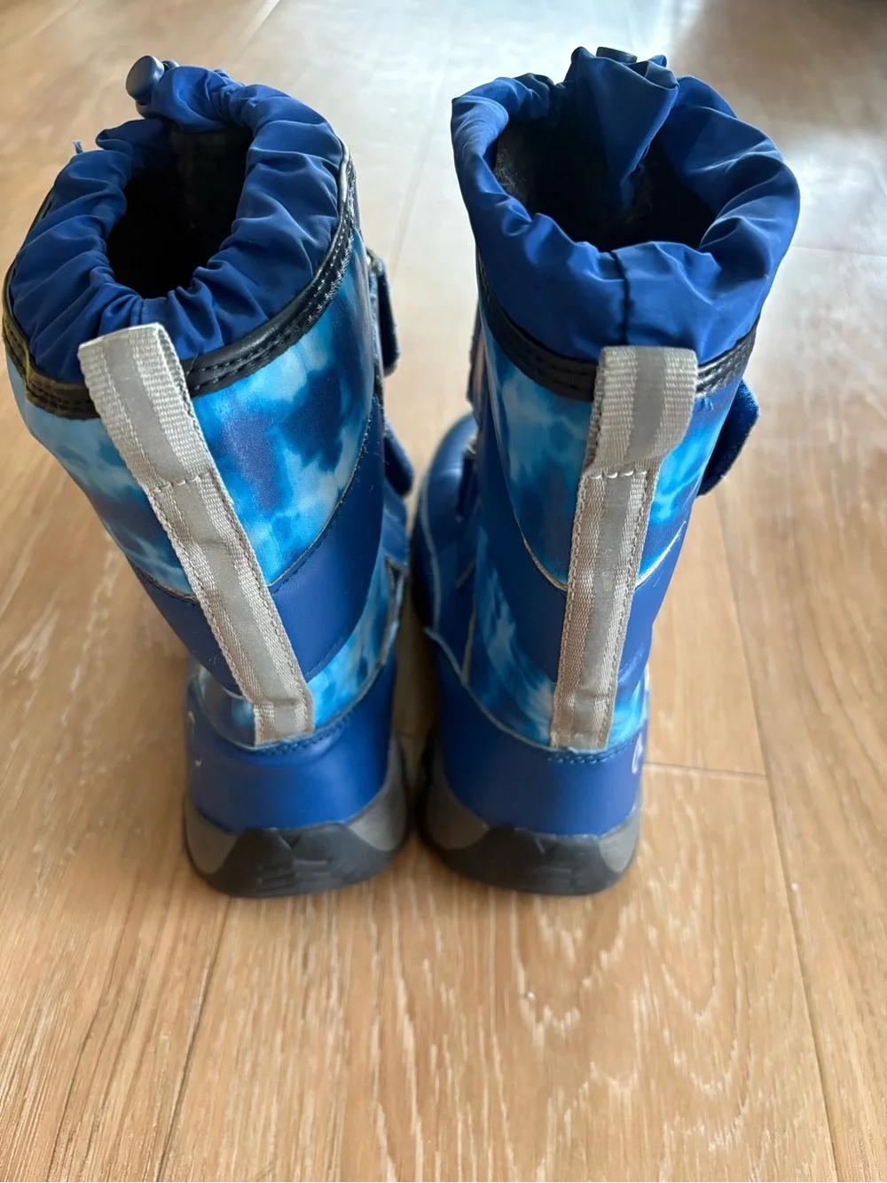 Lands' End Kids Blue Winter Rain & Snow Boots with Hook-and-Loop Straps Sz 13